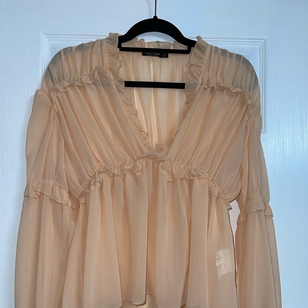 NastyGal peach sheer blouse